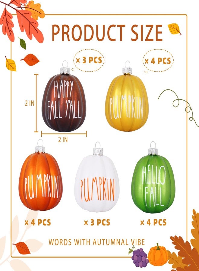 XmasExp Fall Tree Ornaments Set 18 PCS Small Pumpkin Ball Hanging Ornaments Orange Green Brown Gold White, for Thanksgiving, Halloween Tree Decor Fall Decorations for Home,1.97" - Image 2